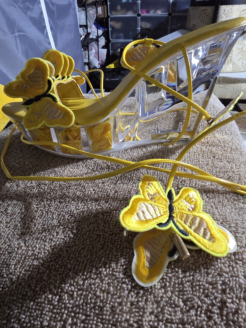 Yellow Butterfly Lace-Up Wedge Sandals